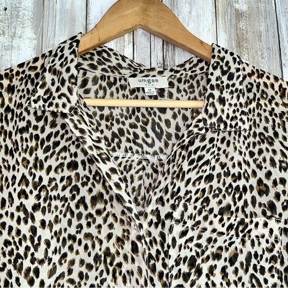 Umgee Sheer Leopard High Low Button Down - Picture 5 of 7
